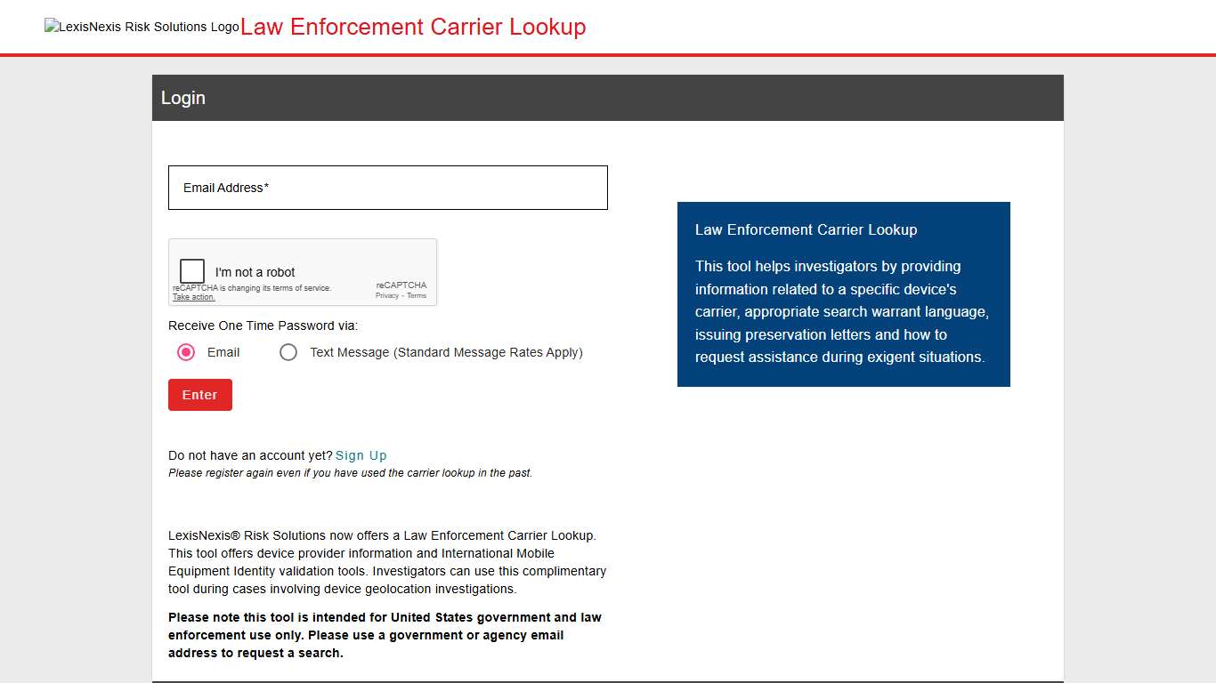 Law Enforcement Carrier Lookup